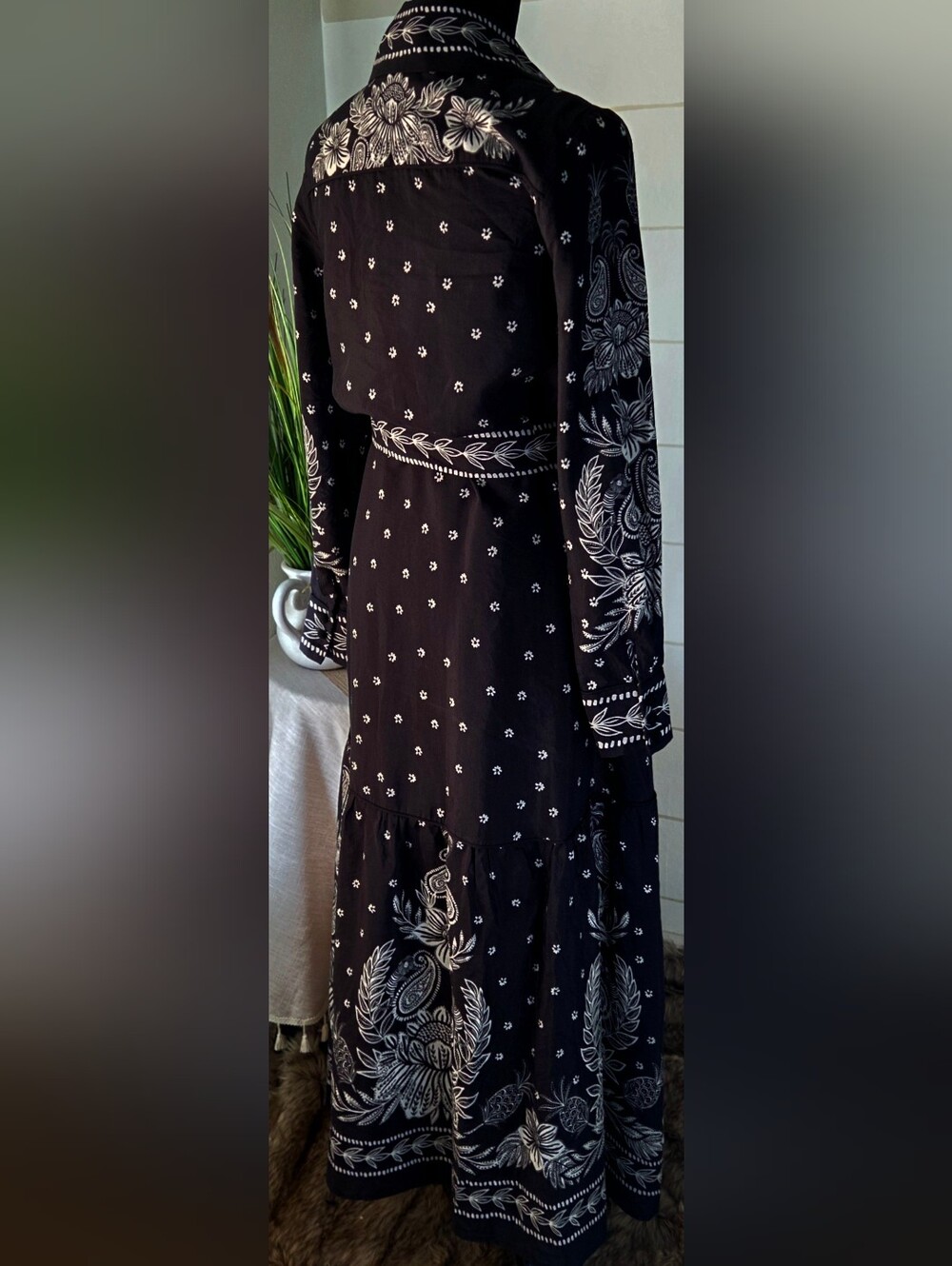 FARM Rio Black Floral Paisley Bloom Cotton Blend Maxi Dress Small Western Boho - Picture 11 of 13